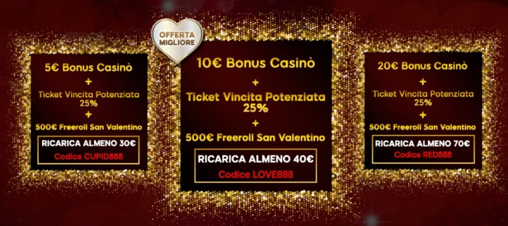 888casino bonus e regali San Valentino